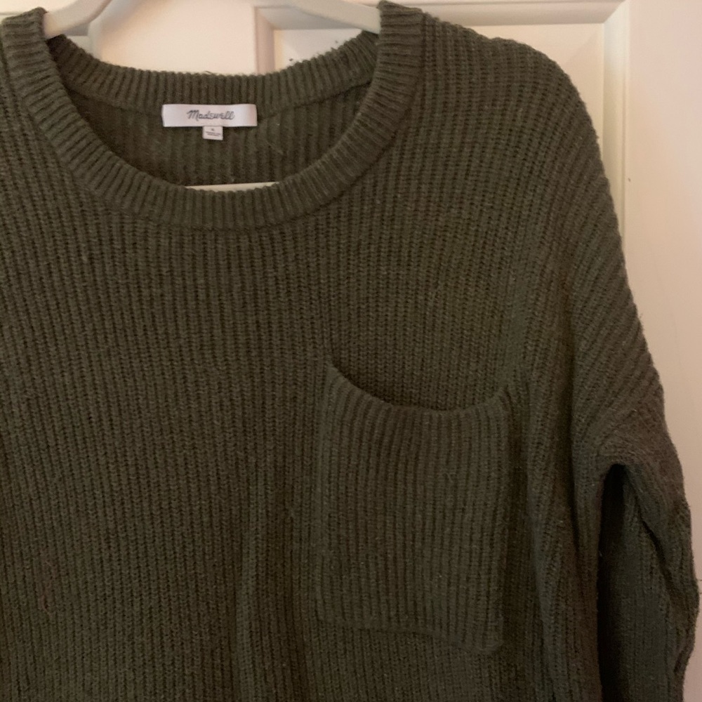 Olive green Madewell sweater with pocket